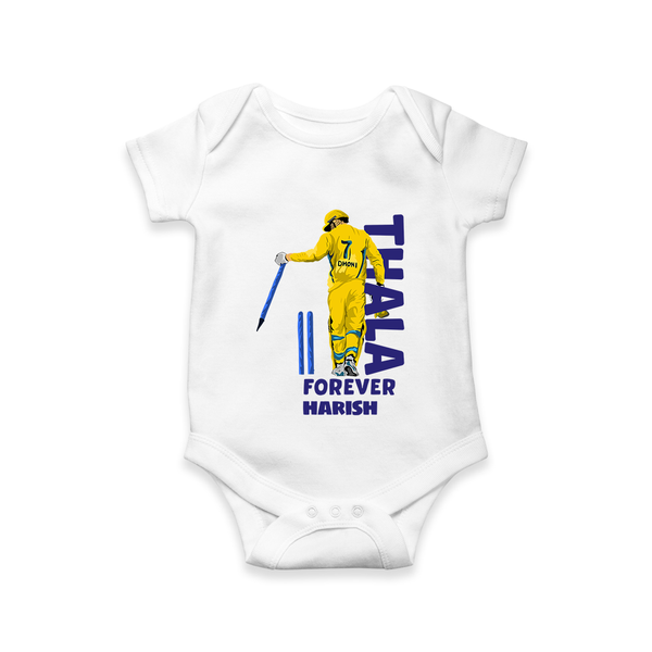 Thala Forever - Feel The Cricket Fever With Our Customized IPL-Themed Romper For Babies With Baby Name - WHITE - 0 - 3 Months Old (Chest 16")