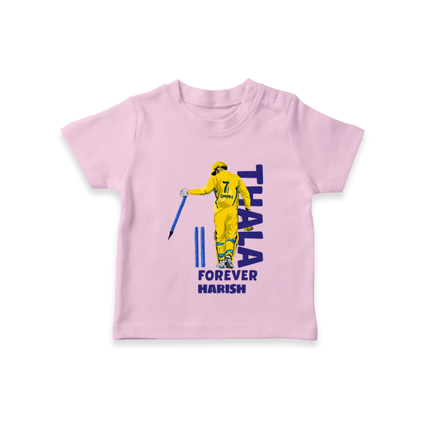 Thala Forever - Feel The Cricket Fever With Our Customized IPL-Themed T-Shirt For Kids With Baby Name - PINK - 0-5 Months Old (Chest 17")
