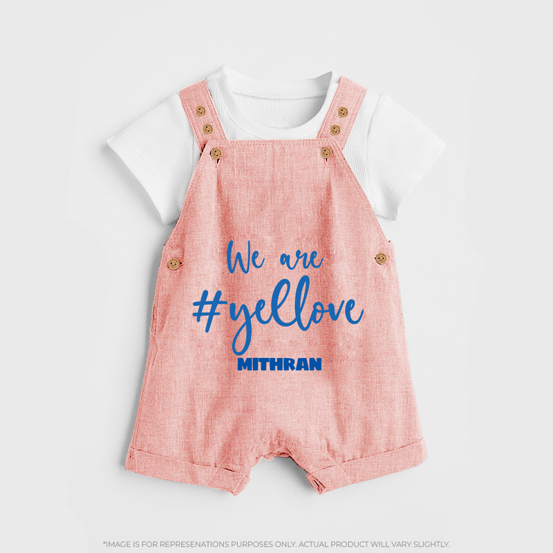 We Are #Yellow - Feel The Cricket Fever With Our Customized IPL-Themed Dungaree For Kids With Baby Name - PEACH - 0 - 5 Months Old (Chest 18")