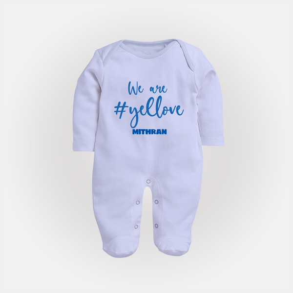 We Are #Yellow - Feel The Cricket Fever With Our Customized IPL-Themed Sleep Suit For Babies With Baby Name - BABY BLUE - New Born (Chest 7.5")
