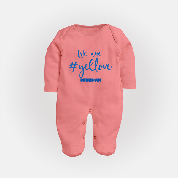 We Are #Yellow - Feel The Cricket Fever With Our Customized IPL-Themed Sleep Suit For Babies With Baby Name - PEACH - New Born (Chest 7.5")