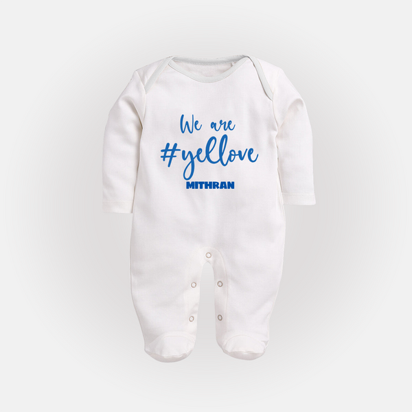 We Are #Yellow - Feel The Cricket Fever With Our Customized IPL-Themed Sleep Suit For Babies With Baby Name - WHITE - New Born (Chest 7.5")