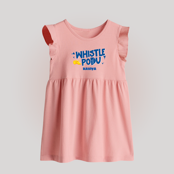 Whistle Podu - Feel The Cricket Fever With Our Customized IPL-Themed Baby Frock For Babies With Baby Name - BABY PINK - 0 - 3 Months Old (Chest 17")