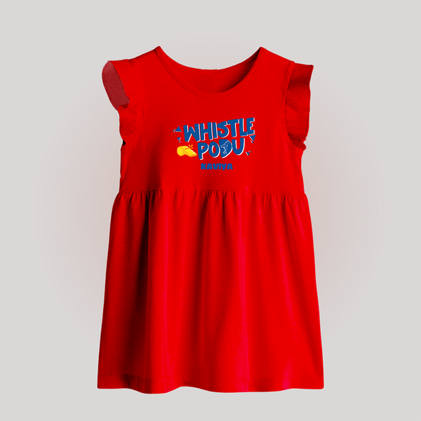 Whistle Podu - Feel The Cricket Fever With Our Customized IPL-Themed Baby Frock For Babies With Baby Name - RED - 0 - 3 Months Old (Chest 17")