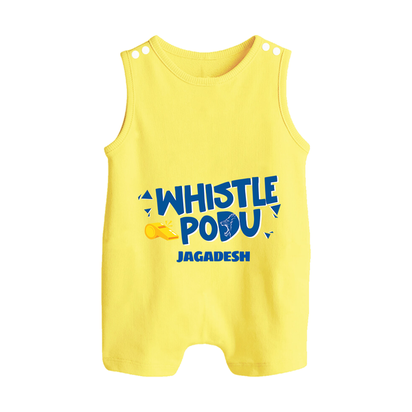 Whistle Podu - Feel The Cricket Fever With Our Customized IPL-Themed Romper Suit For Babies With Baby Name - PASTEL YELLOW - 0 - 5 Months Old (Chest 18")