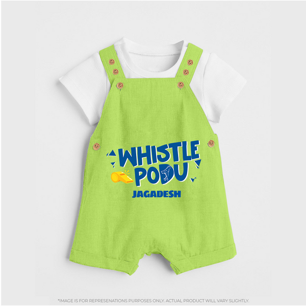 Whistle Podu - Feel The Cricket Fever With Our Customized IPL-Themed Dungaree For Kids With Baby Name - GREEN - 0 - 5 Months Old (Chest 18")