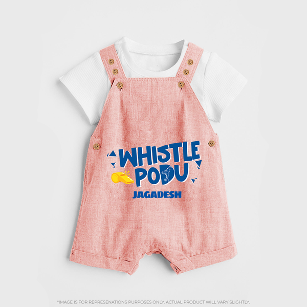 Whistle Podu - Feel The Cricket Fever With Our Customized IPL-Themed Dungaree For Kids With Baby Name - PEACH - 0 - 5 Months Old (Chest 18")