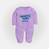 Whistle Podu - Feel The Cricket Fever With Our Customized IPL-Themed Sleep Suit For Babies With Baby Name - LILAC - New Born (Chest 7.5")