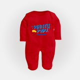 Whistle Podu - Feel The Cricket Fever With Our Customized IPL-Themed Sleep Suit For Babies With Baby Name - RED - New Born (Chest 7.5")