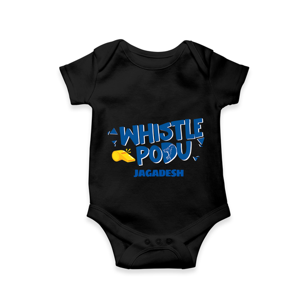 Whistle Podu - Feel The Cricket Fever With Our Customized IPL-Themed Romper For Babies With Baby Name - BLACK - 0 - 3 Months Old (Chest 16")