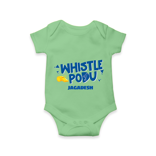 Whistle Podu - Feel The Cricket Fever With Our Customized IPL-Themed Romper For Babies With Baby Name - GREEN - 0 - 3 Months Old (Chest 16")
