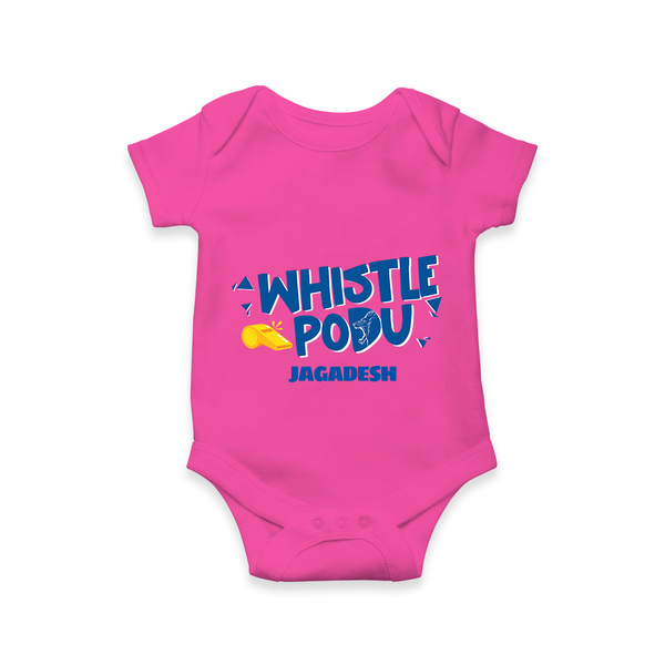 Whistle Podu - Feel The Cricket Fever With Our Customized IPL-Themed Romper For Babies With Baby Name - HOT PINK - 0 - 3 Months Old (Chest 16")