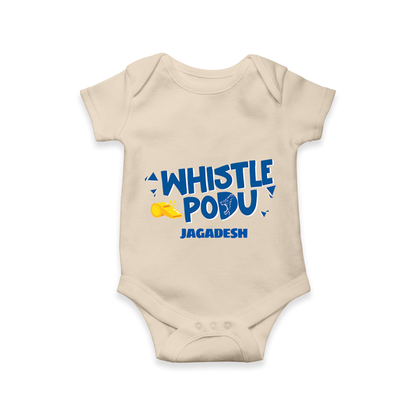 Whistle Podu - Feel The Cricket Fever With Our Customized IPL-Themed Romper For Babies With Baby Name - IVORY - 0 - 3 Months Old (Chest 16")