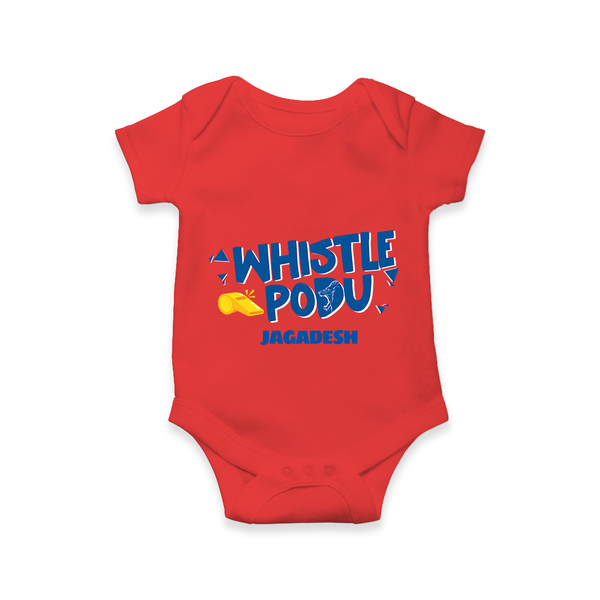 Whistle Podu - Feel The Cricket Fever With Our Customized IPL-Themed Romper For Babies With Baby Name - RED - 0 - 3 Months Old (Chest 16")