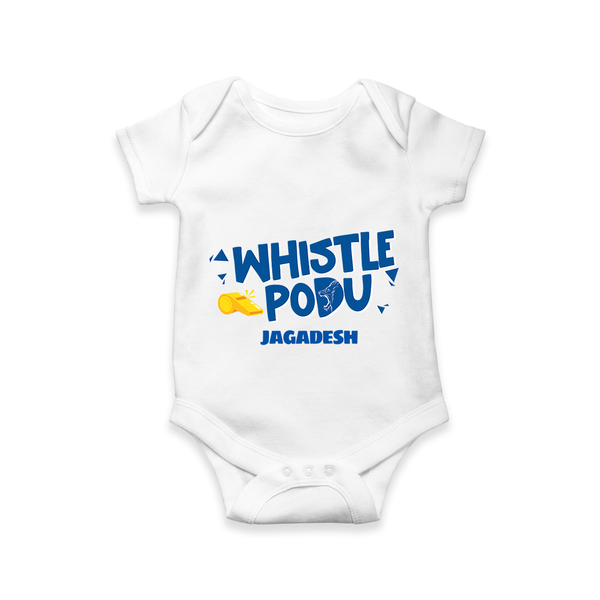 Whistle Podu - Feel The Cricket Fever With Our Customized IPL-Themed Romper For Babies With Baby Name - WHITE - 0 - 3 Months Old (Chest 16")