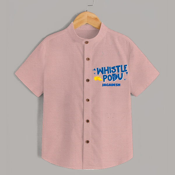 Whistle Podu - Feel The Cricket Fever With Our Customized IPL-Themed Shirt For Kids With Baby Name - PEACH - 0 - 6 Months Old (Chest 23")