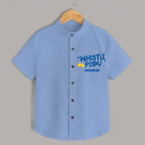 Whistle Podu - Feel The Cricket Fever With Our Customized IPL-Themed Shirt For Kids With Baby Name - SKY BLUE - 0 - 6 Months Old (Chest 23")