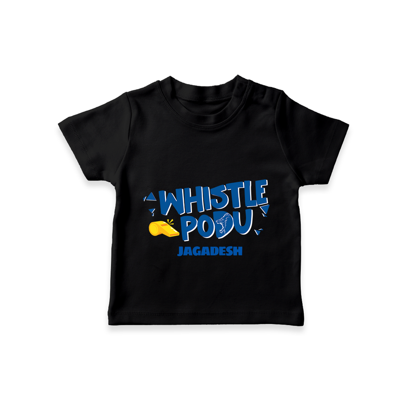 Whistle Podu - Feel The Cricket Fever With Our Customized IPL-Themed T-Shirt For Kids With Baby Name - BLACK - 0-5 Months Old (Chest 17")