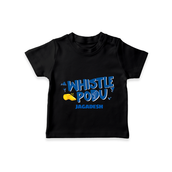 Whistle Podu - Feel The Cricket Fever With Our Customized IPL-Themed T-Shirt For Kids With Baby Name - BLACK - 0-5 Months Old (Chest 17")