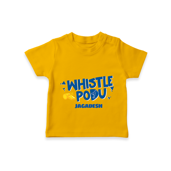 Whistle Podu - Feel The Cricket Fever With Our Customized IPL-Themed T-Shirt For Kids With Baby Name - CHROME YELLOW - 0-5 Months Old (Chest 17")