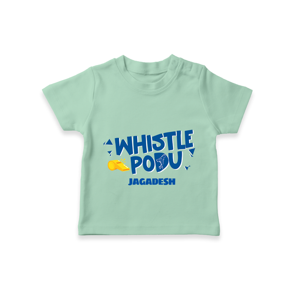Whistle Podu - Feel The Cricket Fever With Our Customized IPL-Themed T-Shirt For Kids With Baby Name - MINT GREEN - 0-5 Months Old (Chest 17")