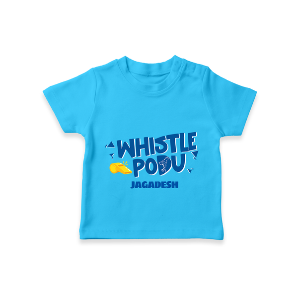 Whistle Podu - Feel The Cricket Fever With Our Customized IPL-Themed T-Shirt For Kids With Baby Name - SKY BLUE - 0-5 Months Old (Chest 17")