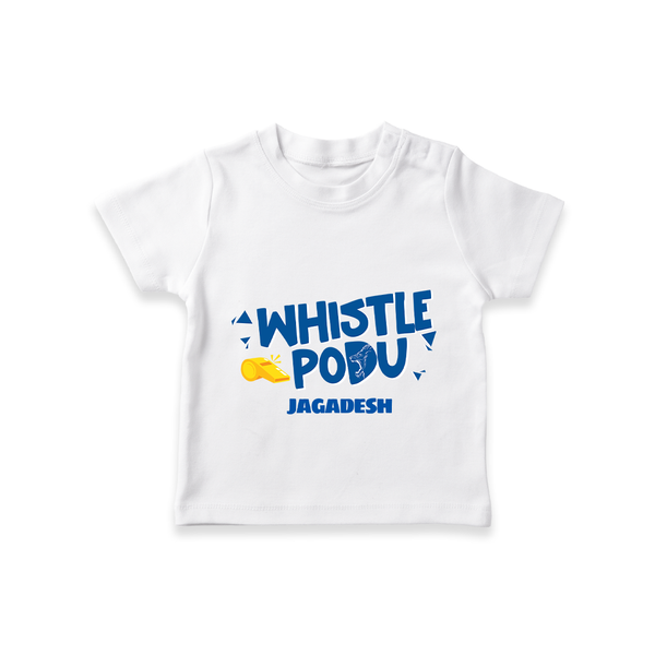 Whistle Podu - Feel The Cricket Fever With Our Customized IPL-Themed T-Shirt For Kids With Baby Name - WHITE - 0-5 Months Old (Chest 17")