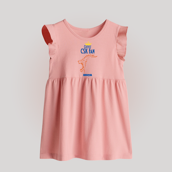 Cutest CSK Fan - Feel The Cricket Fever With Our Customized IPL-Themed Baby Frock For Babies With Baby Name - BABY PINK - 0 - 3 Months Old (Chest 17")