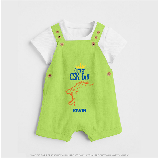 Cutest CSK Fan - Feel The Cricket Fever With Our Customized IPL-Themed Dungaree For Kids With Baby Name - GREEN - 0 - 5 Months Old (Chest 18")