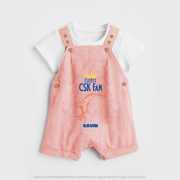 Cutest CSK Fan - Feel The Cricket Fever With Our Customized IPL-Themed Dungaree For Kids With Baby Name - PEACH - 0 - 5 Months Old (Chest 18")