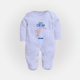 Cutest CSK Fan - Feel The Cricket Fever With Our Customized IPL-Themed Sleep Suit For Babies With Baby Name - BABY BLUE - New Born (Chest 7.5")