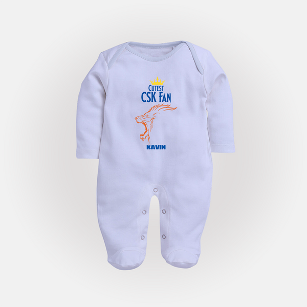 Cutest CSK Fan - Feel The Cricket Fever With Our Customized IPL-Themed Sleep Suit For Babies With Baby Name - BABY BLUE - New Born (Chest 7.5")