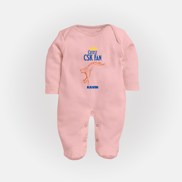 Cutest CSK Fan - Feel The Cricket Fever With Our Customized IPL-Themed Sleep Suit For Babies With Baby Name - BABY PINK - New Born (Chest 7.5")