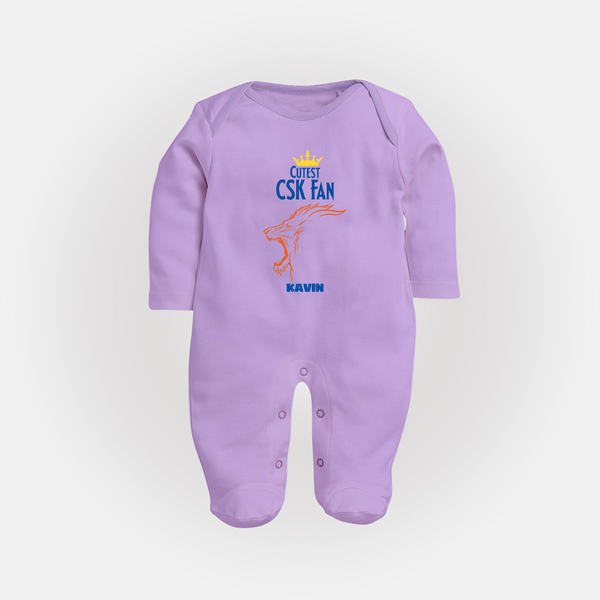 Cutest CSK Fan - Feel The Cricket Fever With Our Customized IPL-Themed Sleep Suit For Babies With Baby Name - LILAC - New Born (Chest 7.5")