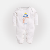 Cutest CSK Fan - Feel The Cricket Fever With Our Customized IPL-Themed Sleep Suit For Babies With Baby Name - WHITE - New Born (Chest 7.5")