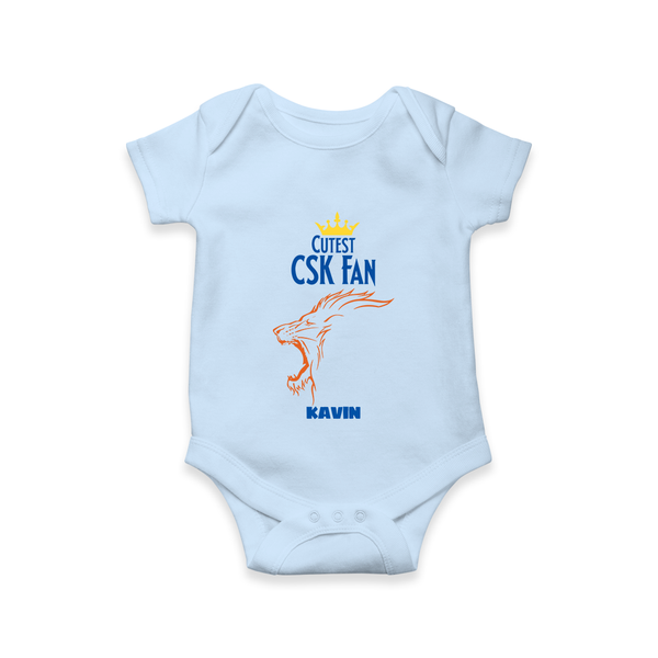 Cutest CSK Fan - Feel The Cricket Fever With Our Customized IPL-Themed Romper For Babies With Baby Name - BABY BLUE - 0 - 3 Months Old (Chest 16")