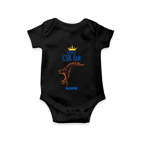 Cutest CSK Fan - Feel The Cricket Fever With Our Customized IPL-Themed Romper For Babies With Baby Name - BLACK - 0 - 3 Months Old (Chest 16")
