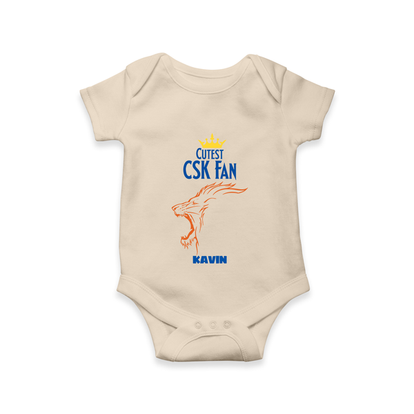 Cutest CSK Fan - Feel The Cricket Fever With Our Customized IPL-Themed Romper For Babies With Baby Name - IVORY - 0 - 3 Months Old (Chest 16")