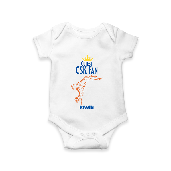 Cutest CSK Fan - Feel The Cricket Fever With Our Customized IPL-Themed Romper For Babies With Baby Name - WHITE - 0 - 3 Months Old (Chest 16")