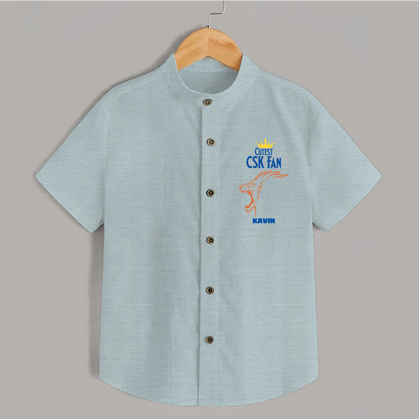 Cutest CSK Fan - Feel The Cricket Fever With Our Customized IPL-Themed Shirt For Kids With Baby Name - ARCTIC BLUE - 0 - 6 Months Old (Chest 23")
