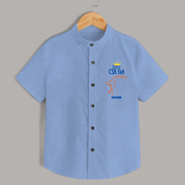 Cutest CSK Fan - Feel The Cricket Fever With Our Customized IPL-Themed Shirt For Kids With Baby Name - SKY BLUE - 0 - 6 Months Old (Chest 23")