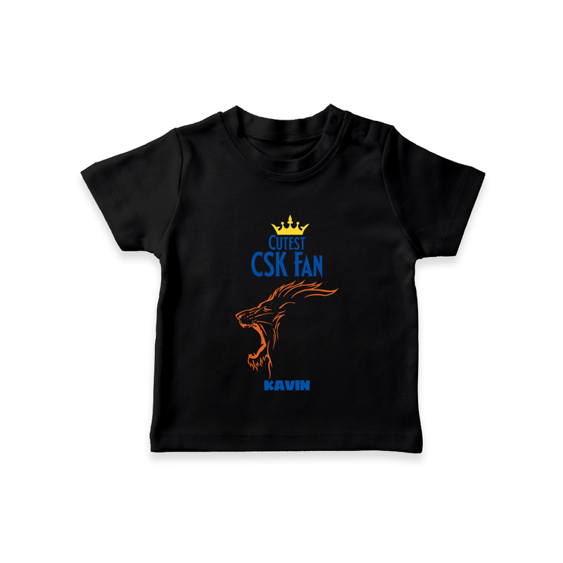 Cutest CSK Fan - Feel The Cricket Fever With Our Customized IPL-Themed T-Shirt For Kids With Baby Name - BLACK - 0-5 Months Old (Chest 17")