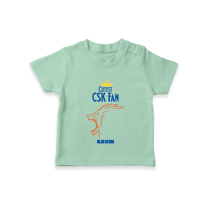 Cutest CSK Fan - Feel The Cricket Fever With Our Customized IPL-Themed T-Shirt For Kids With Baby Name - MINT GREEN - 0-5 Months Old (Chest 17")