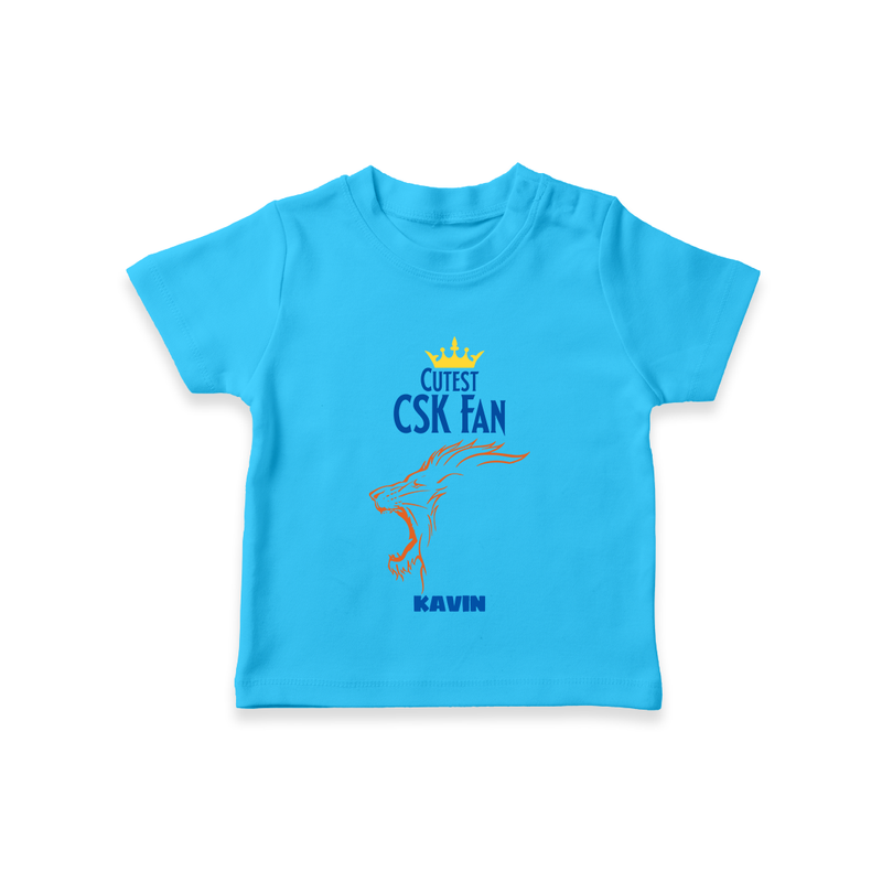 Cutest CSK Fan - Feel The Cricket Fever With Our Customized IPL-Themed T-Shirt For Kids With Baby Name - SKY BLUE - 0-5 Months Old (Chest 17")
