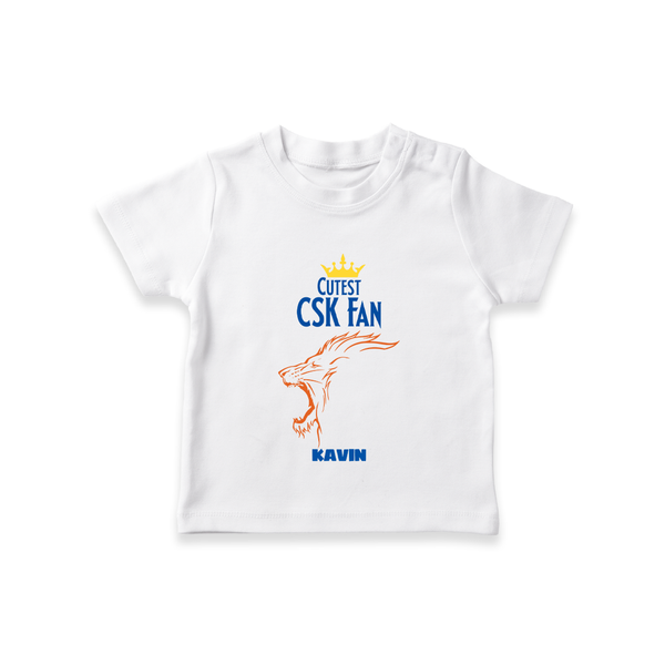 Cutest CSK Fan - Feel The Cricket Fever With Our Customized IPL-Themed T-Shirt For Kids With Baby Name - WHITE - 0-5 Months Old (Chest 17")