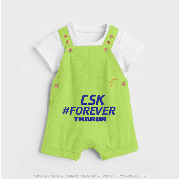 CSK #Forever - Feel The Cricket Fever With Our Customized IPL-Themed Dungaree For Kids With Baby Name - GREEN - 0 - 5 Months Old (Chest 18")