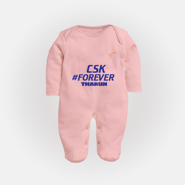CSK #Forever - Feel The Cricket Fever With Our Customized IPL-Themed Sleep Suit For Babies With Baby Name - BABY PINK - New Born (Chest 7.5")