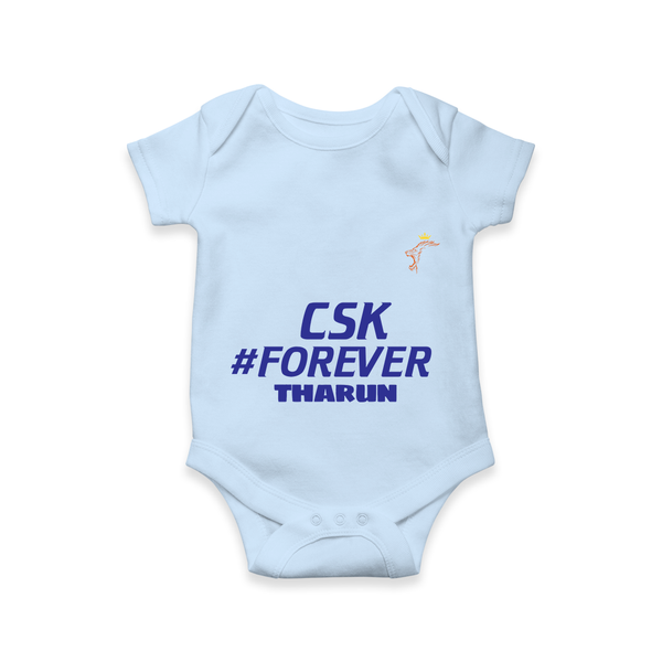 CSK #Forever - Feel The Cricket Fever With Our Customized IPL-Themed Romper For Babies With Baby Name - BABY BLUE - 0 - 3 Months Old (Chest 16")