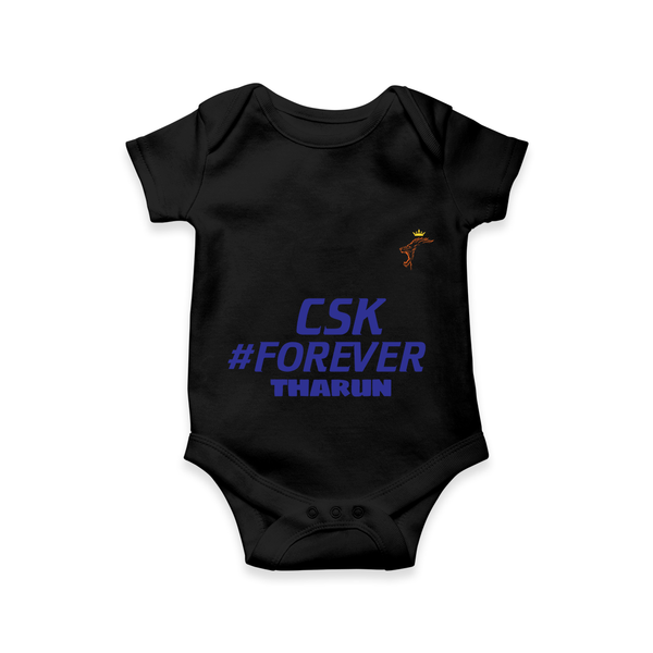 CSK #Forever - Feel The Cricket Fever With Our Customized IPL-Themed Romper For Babies With Baby Name - BLACK - 0 - 3 Months Old (Chest 16")