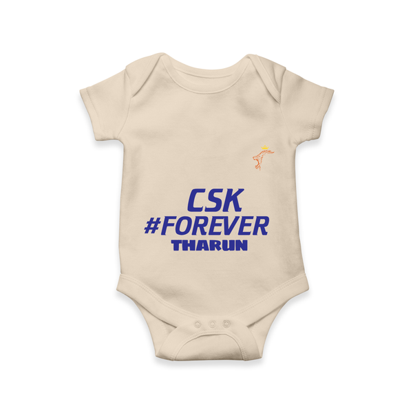 CSK #Forever - Feel The Cricket Fever With Our Customized IPL-Themed Romper For Babies With Baby Name - IVORY - 0 - 3 Months Old (Chest 16")
